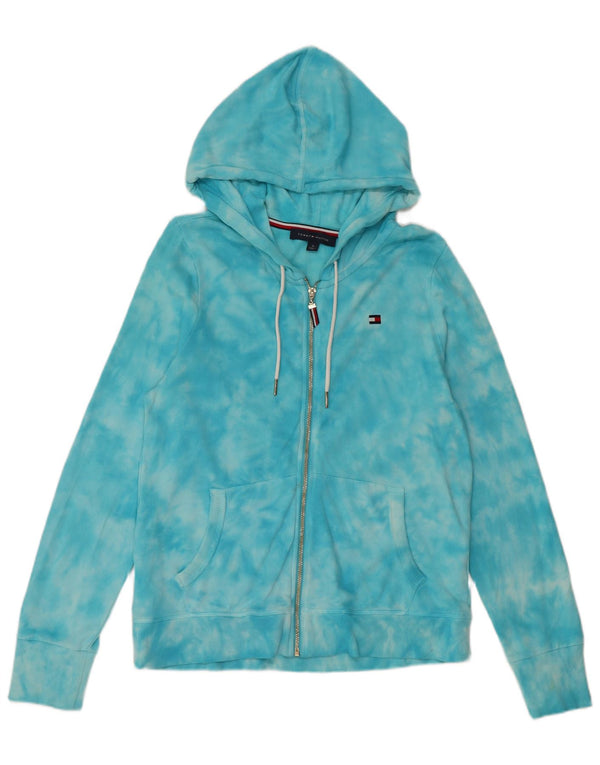 Tommy Hilfiger Womens Zip Hoodie Sweater UK 14 Medium Blue Tie Dye Cotton