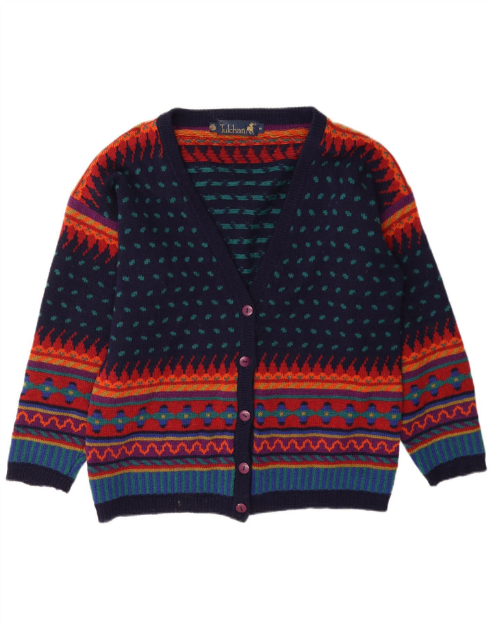 Tulchan - Cárdigan para mujer, talla 40, tamaño mediano, lana geométrica multicolor