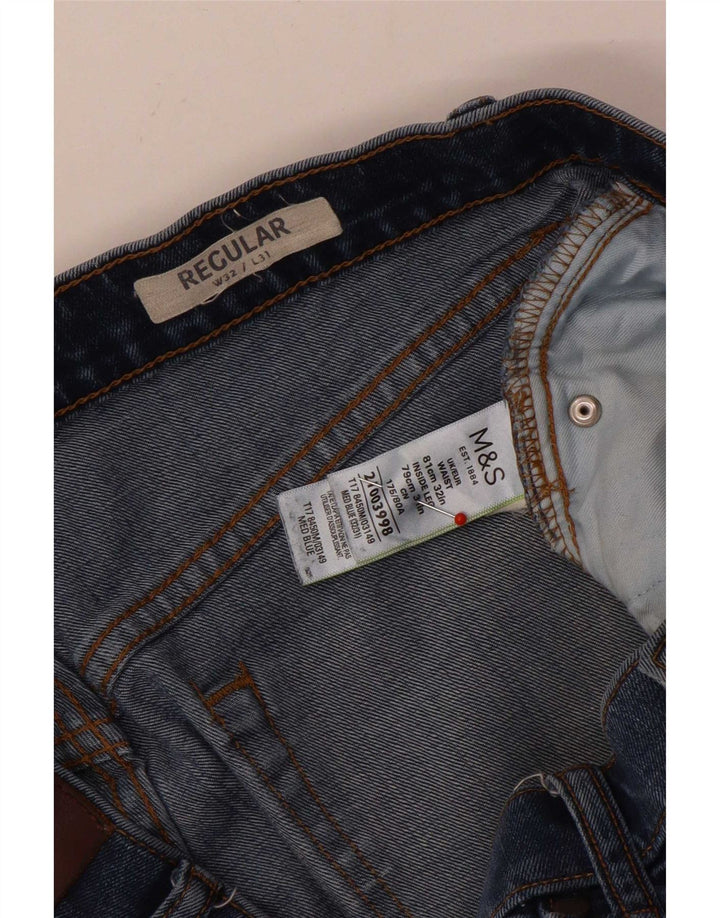 Marks & Spencer Jeans Rectos Regulares Desgastados para Hombre W32 L31 Algodón Azul