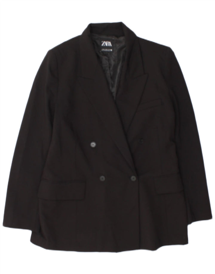 Zara Mujer Chaqueta Blazer De Doble Botonadura UK 40 XL Poliéster Negro