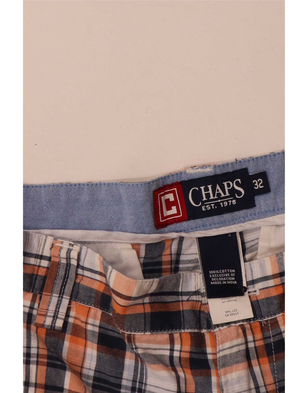 Chaps Pantalones cortos chinos para hombre W32 Medium Navy Blue Check