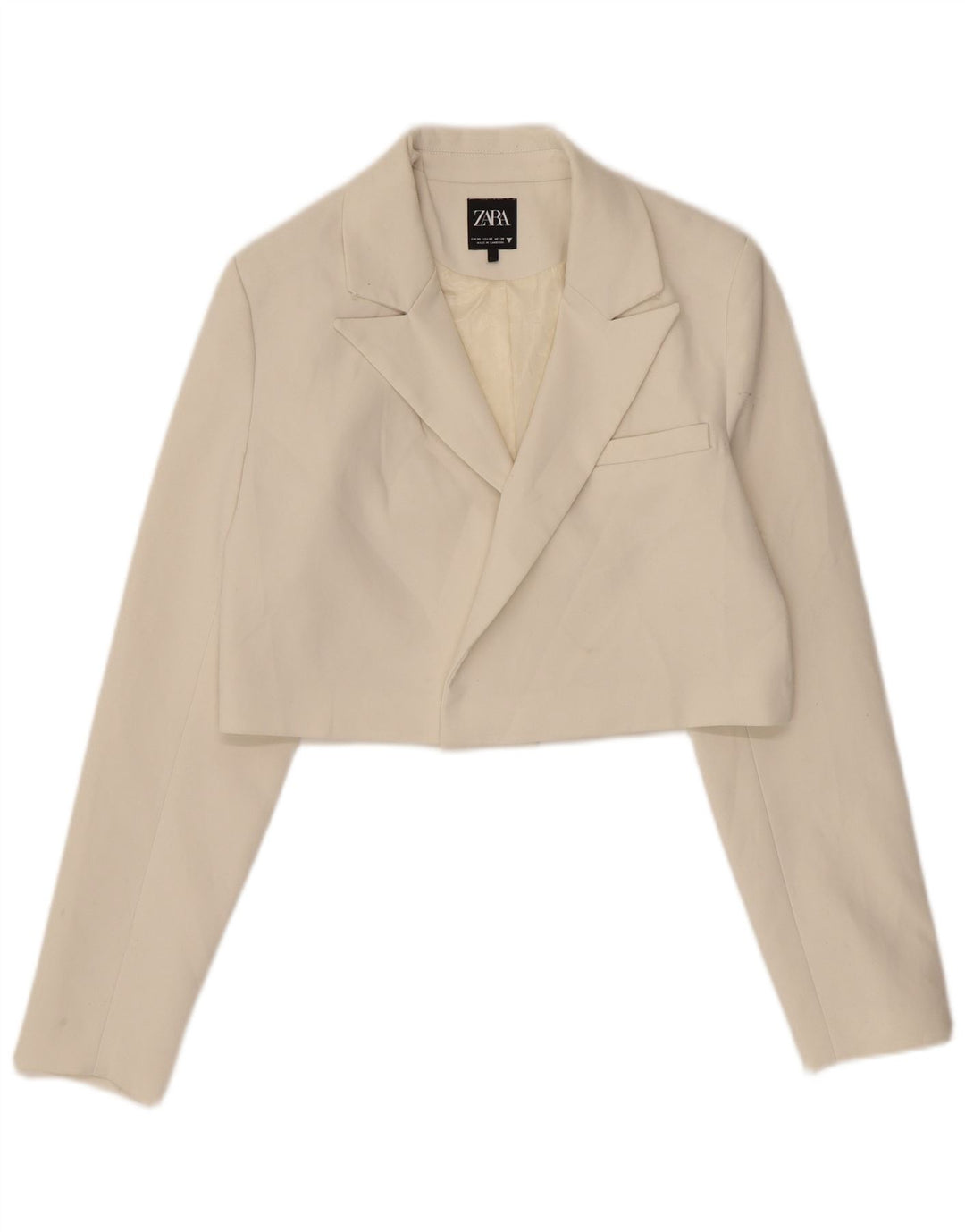 Zara Mujer Crop Open Blazer Chaqueta UK 6 XS Off White Poliéster