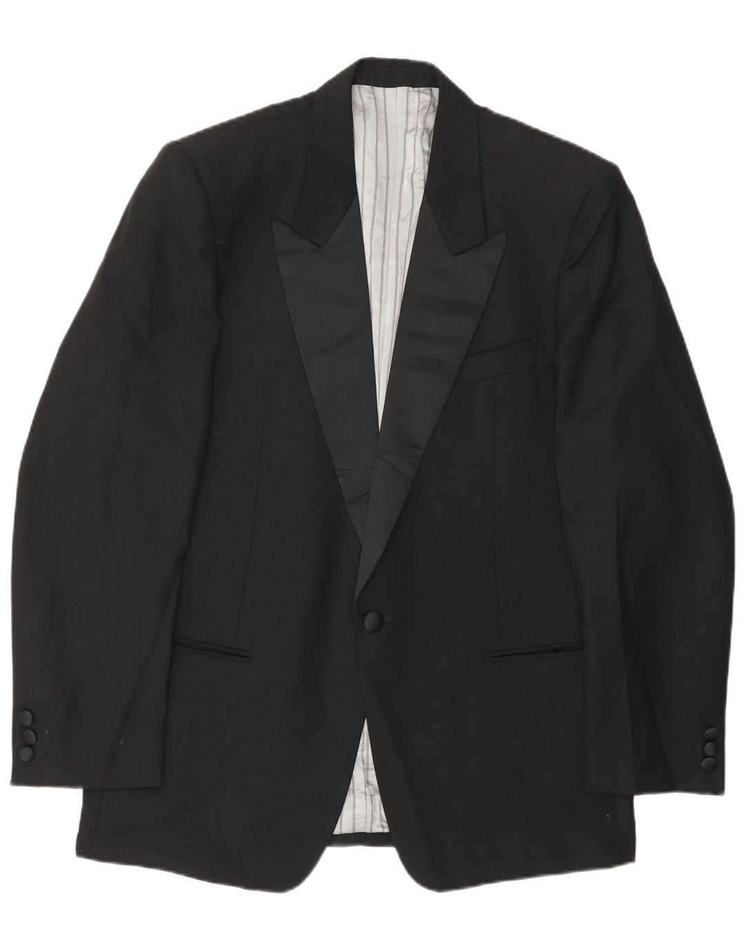 Vintage Hombre 1 Botón Blazer Chaqueta IT 48 Mediana Lana Negra