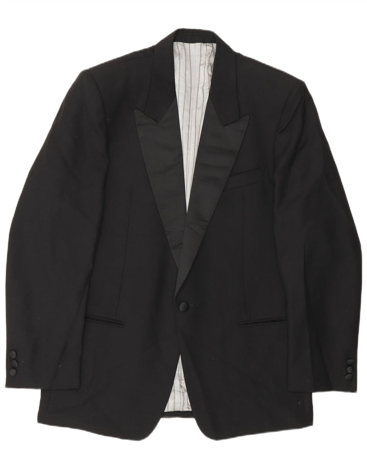 Vintage Hombre 1 Botón Blazer Chaqueta IT 48 Mediana Lana Negra