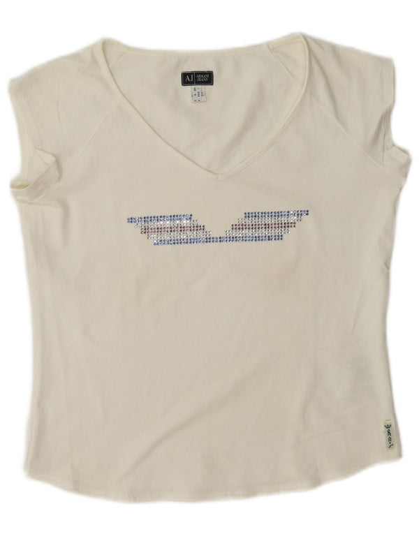 Armani Jeans Camiseta corta con gráfico para mujer Top UK 10 Small White Cotton