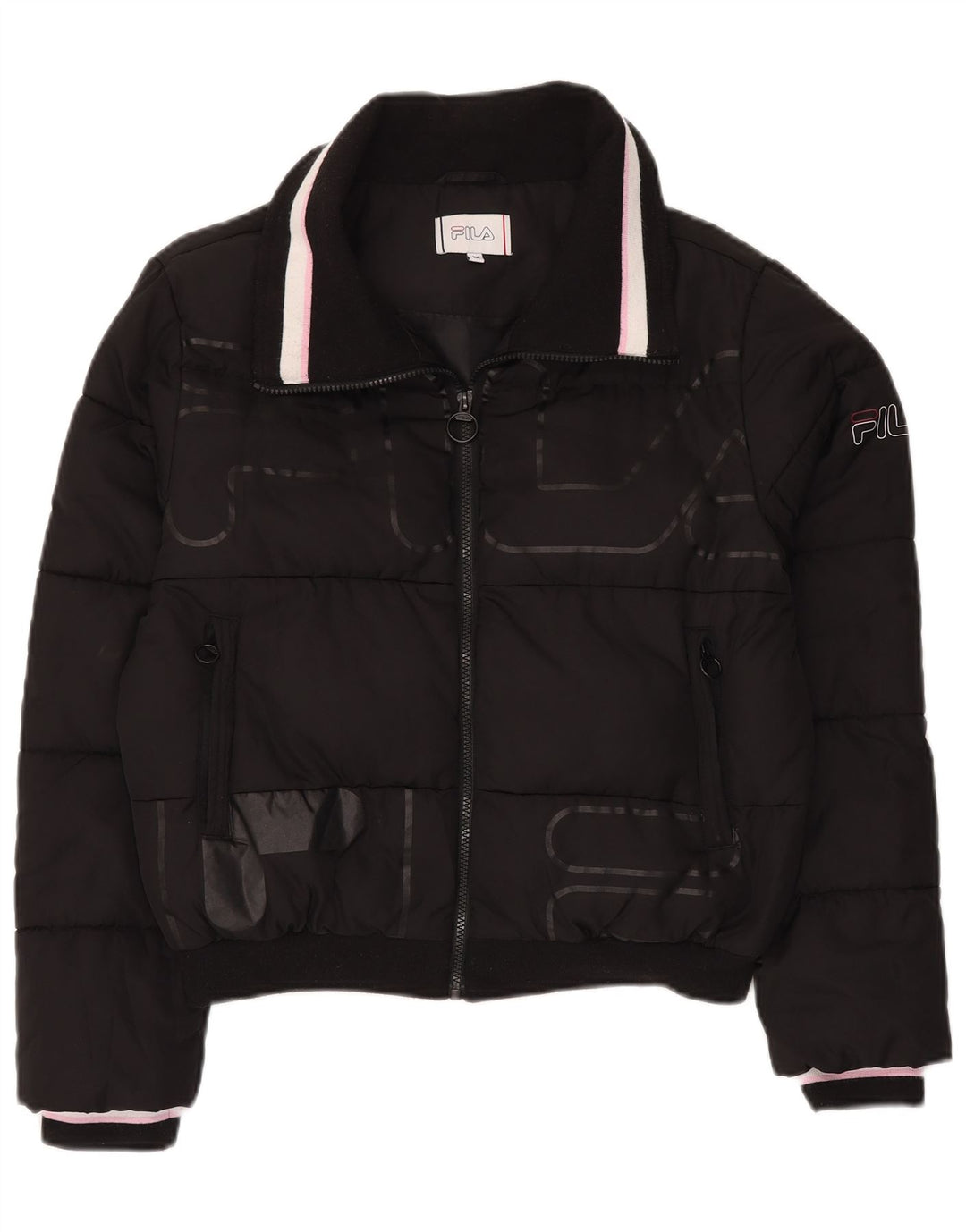 FILA Chaqueta acolchada gráfica para mujer UK 14 Mediana Poliéster negro