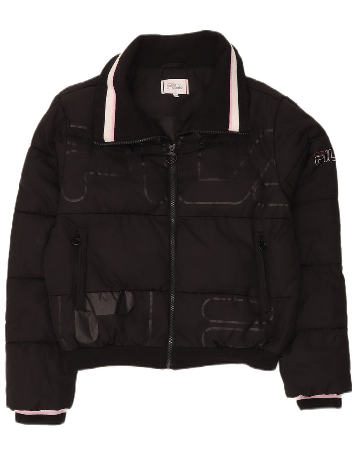 FILA Chaqueta acolchada gráfica para mujer UK 14 Mediana Poliéster negro
