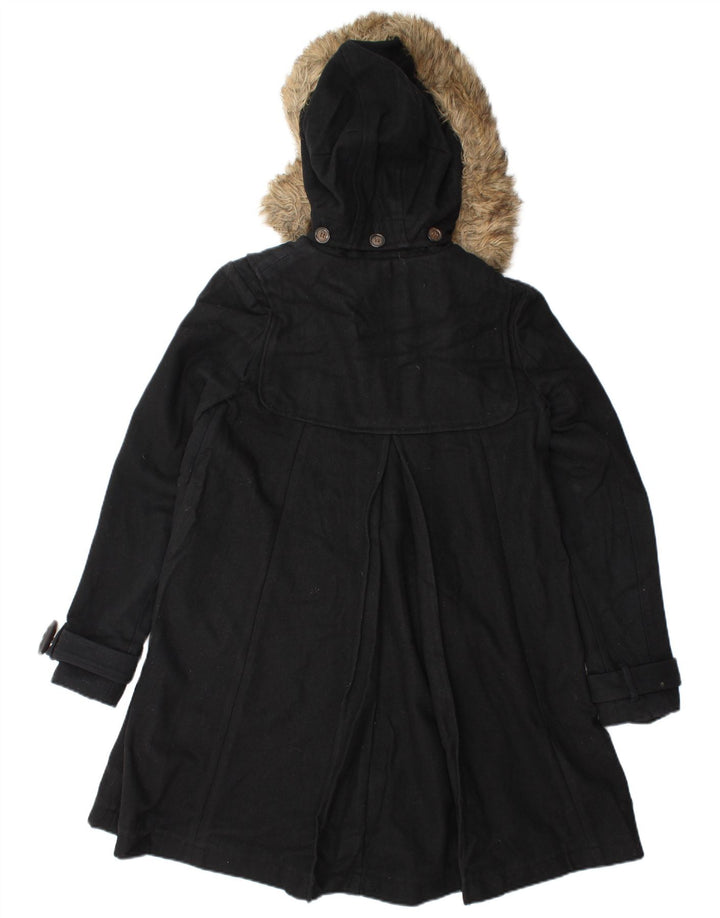 Vintage mujer con capucha Duffle abrigo Reino Unido 10 pequeña lana negra