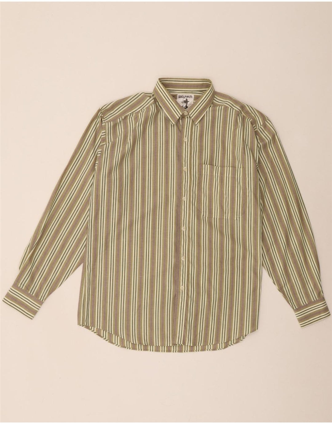 Camisa vintage para hombre de rayas caqui medianas