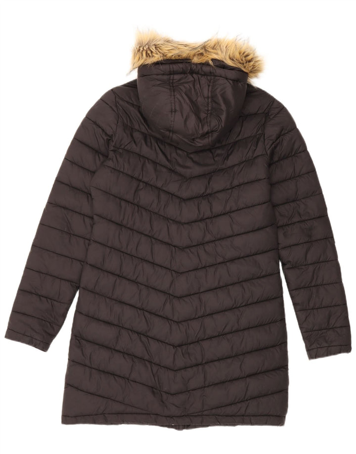 Superdry Abrigo acolchado con capucha para mujer, talla 48, nailon negro mediano