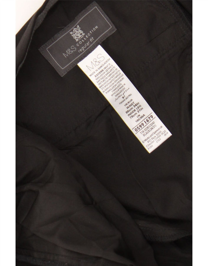 Marks & Spencer Pantalón de traje de corte regular para hombre W34 L27 Poliéster negro