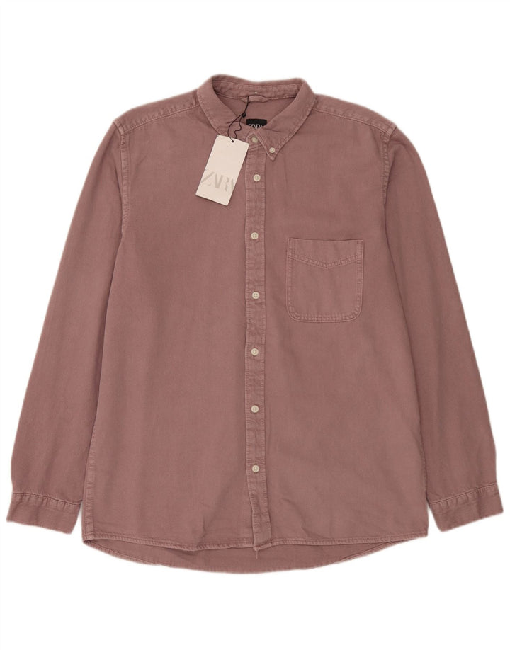 Zara Hombre Camisa Grande Algodón Rosa