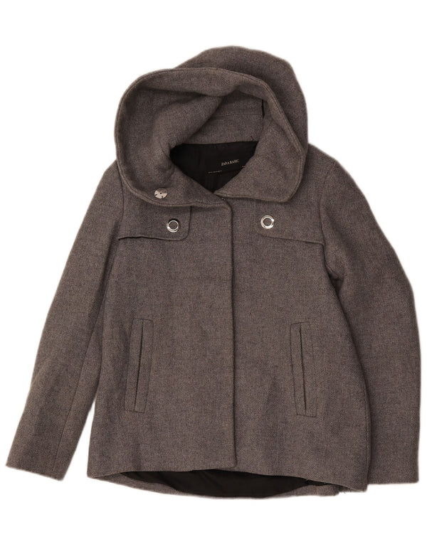 Zara Mujer Chaqueta Suelta Con Capucha UK 6 XS Lana Gris