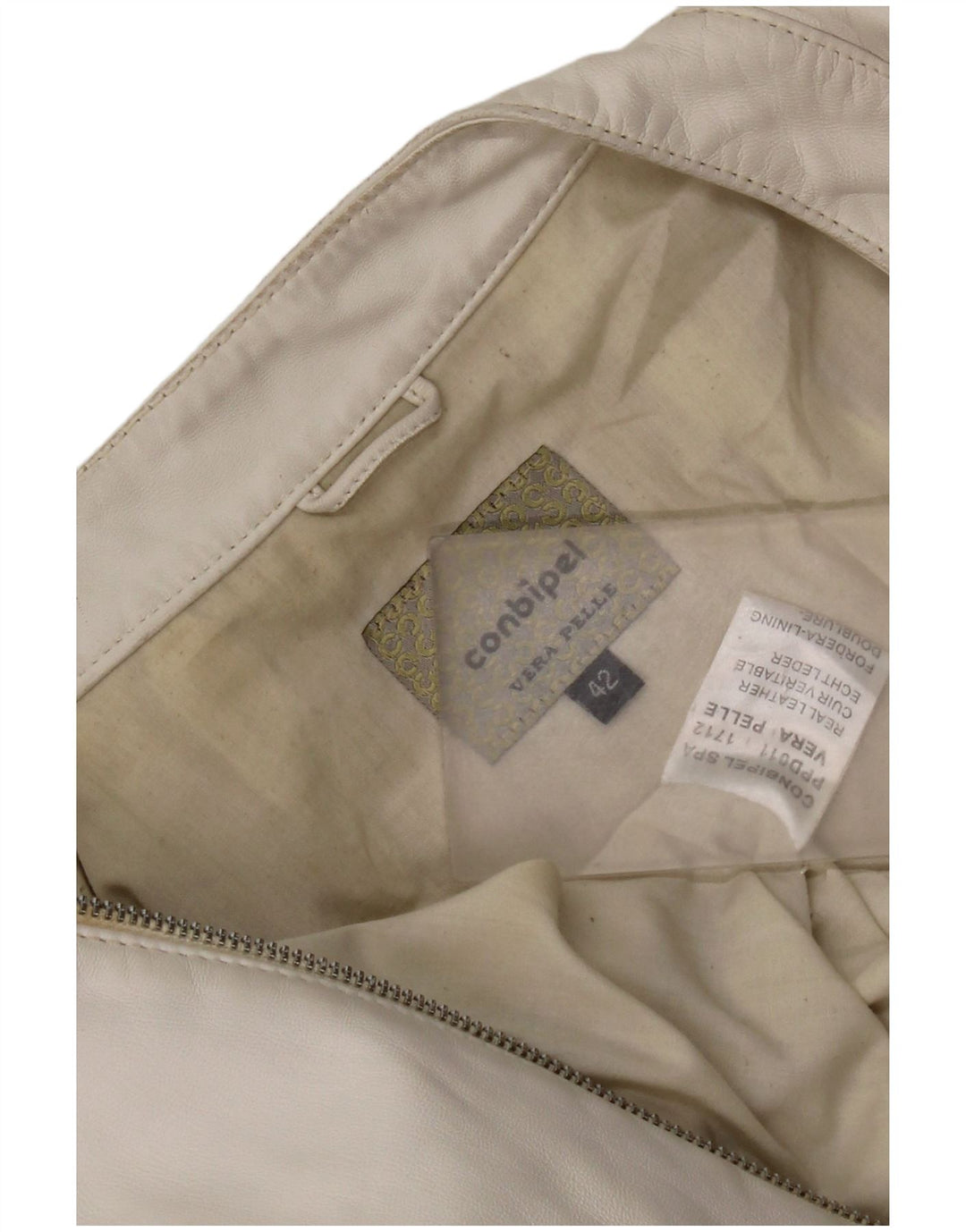 Conbipel Chaqueta Biker De Cuero Para Mujer IT 42 Medium Cuero Blanco