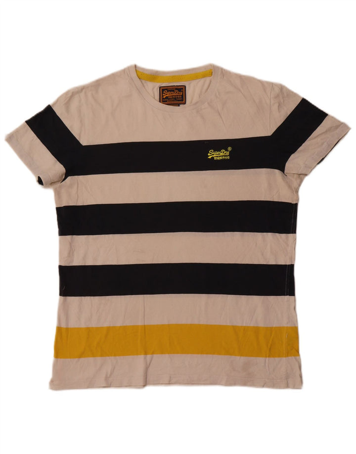 Superdry Camiseta para hombre Top 2XL de algodón a rayas blanco roto