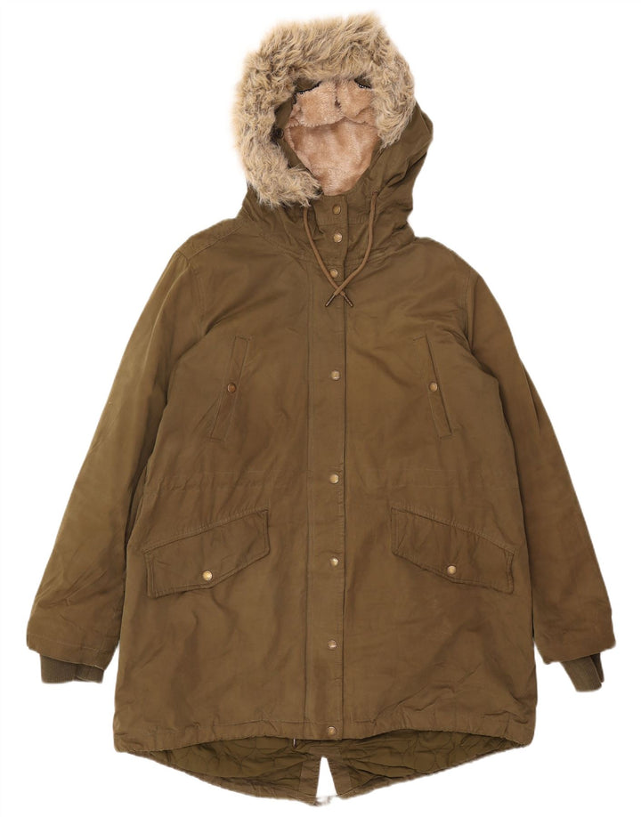 FAT FACE Parka con capucha para mujer UK 46 Large Caqui Poliéster