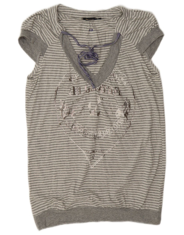 Blusa gráfica para mujer Gas Top UK 44 Algodón a rayas gris grande