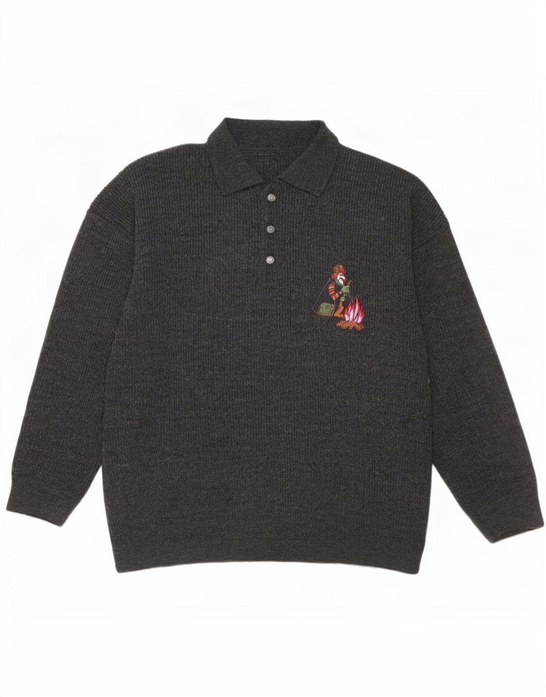 Vintage hombres gráfico polo cuello jersey suéter grande gris