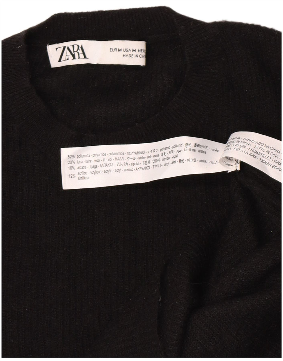 Zara - Jersey de cuello redondo para mujer, talla 40, talla M, poliamida negra