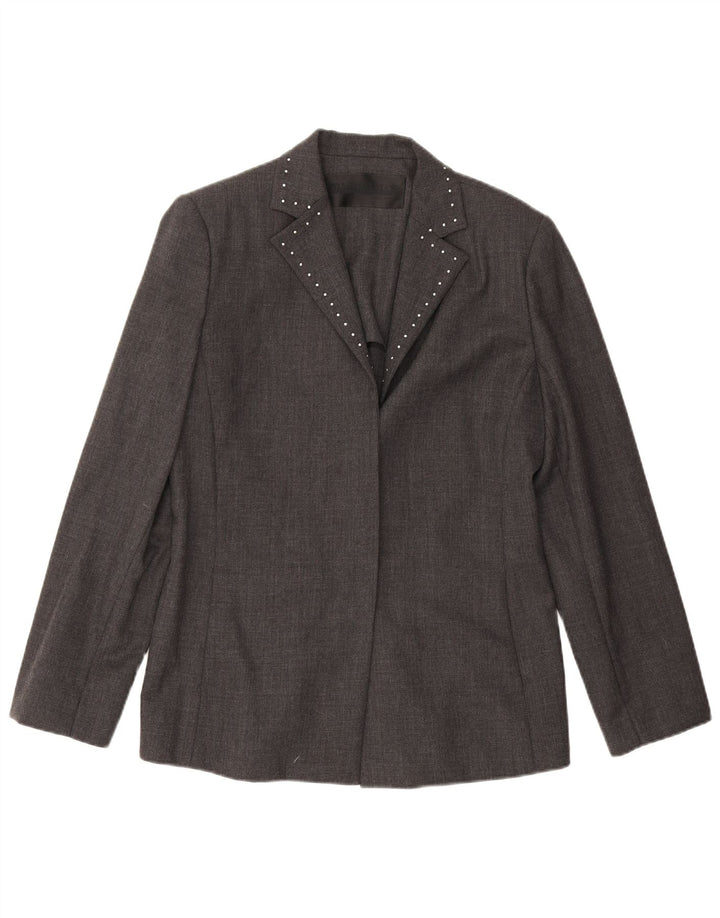 Pancaldi & B Chaqueta Americana Abierta para Mujer IT 46 Grande Lana Virgen Gris