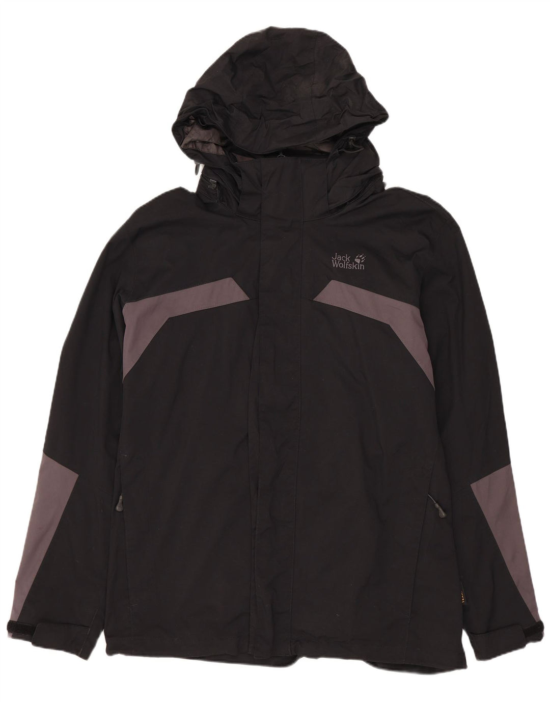 JACK WOLFSKIN Chaqueta impermeable con capucha para hombre UK 36/38 Medium Black Colourblock