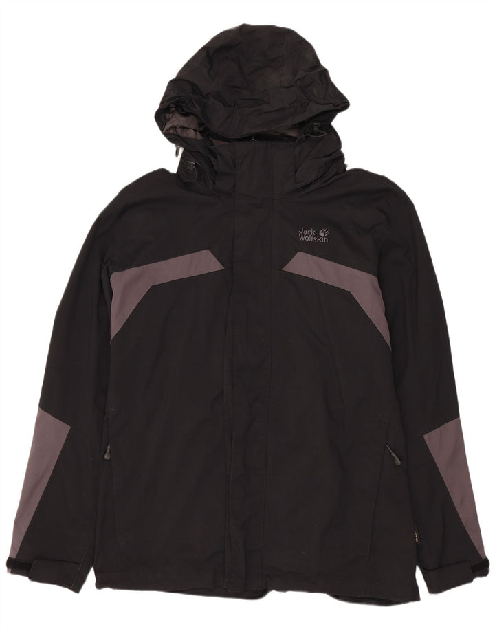 JACK WOLFSKIN Chaqueta impermeable con capucha para hombre UK 36/38 Medium Black Colourblock
