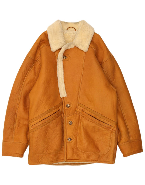 Chaqueta de piel de oveja vintage para hombre IT 48 Marrón medio