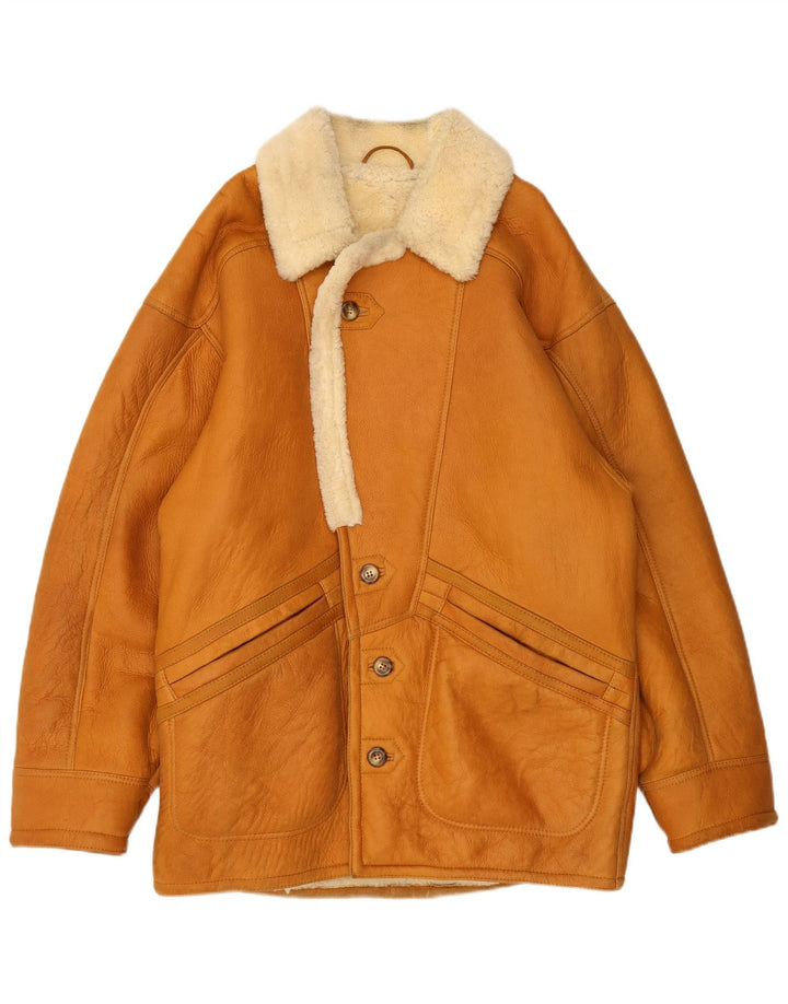 Chaqueta de piel de oveja vintage para hombre IT 48 Marrón medio