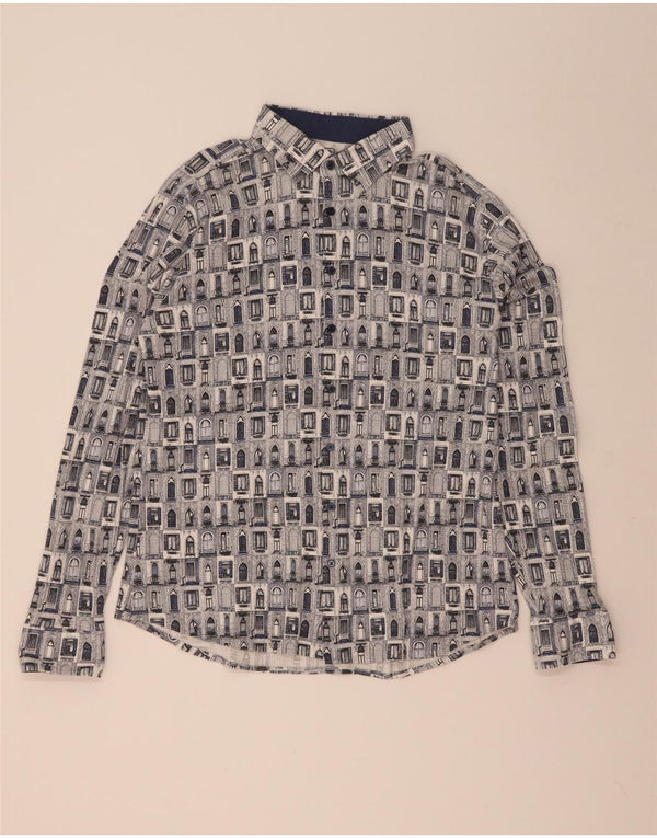 Desoto Camisa con estampado abstracto para hombre, algodón azul grande