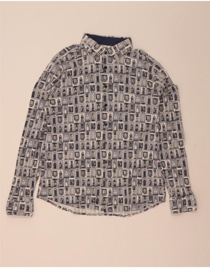 Desoto Camisa con estampado abstracto para hombre, algodón azul grande
