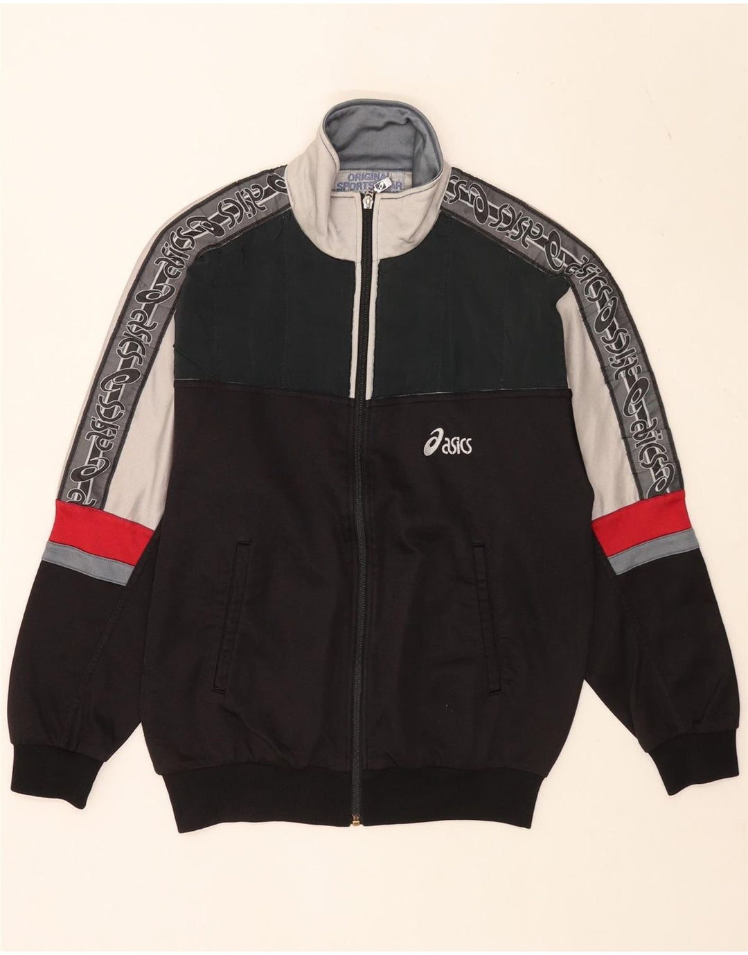Asics Chaqueta superior de chándal con gráfico para hombre IT 46 Small Black Colourblock