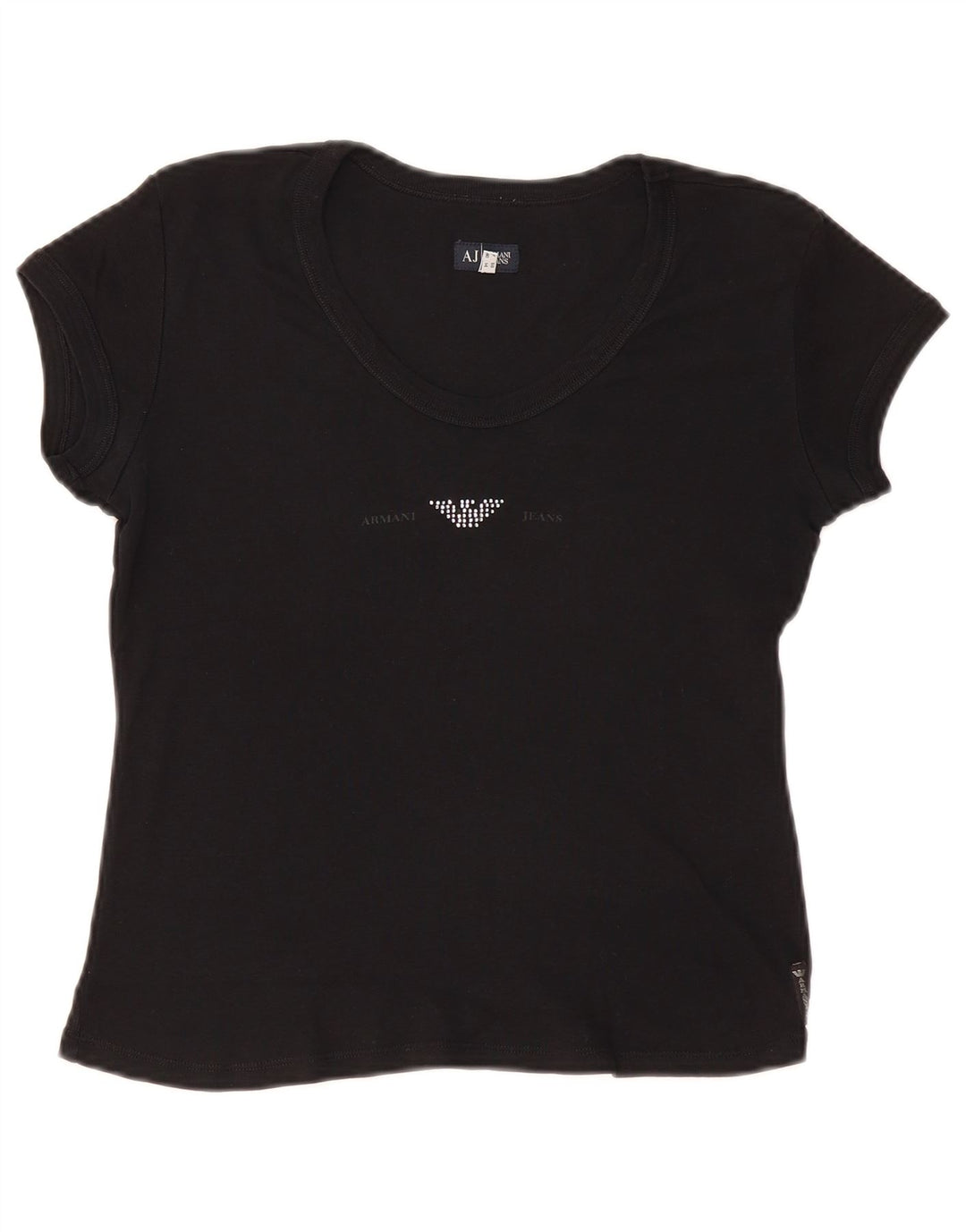 Armani Jeans Camiseta gráfica para mujer Top UK 44 Mediano Algodón negro