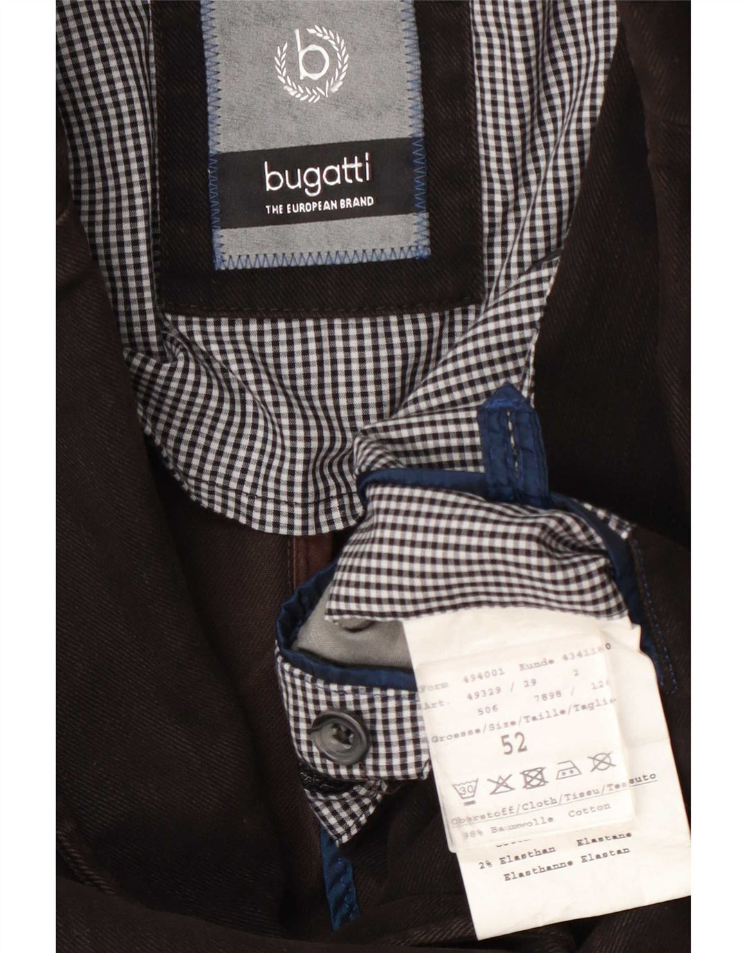 Bugatti Chaqueta Blazer de 3 Botones para Hombre EU 52 XL Algodón Marrón