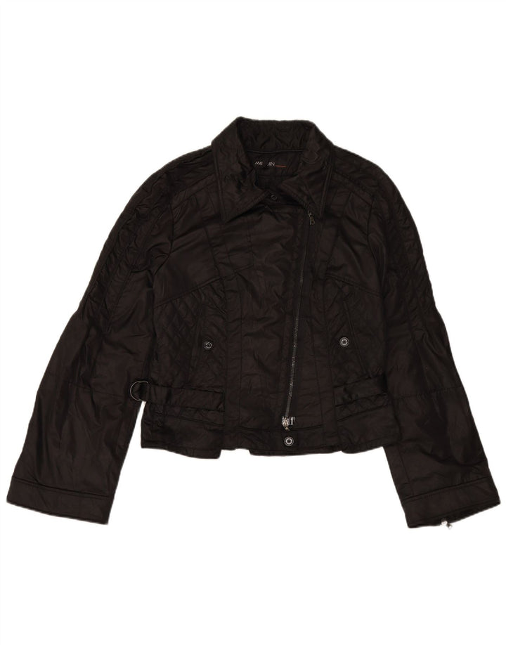 MARC CAIN Chaqueta motera acolchada para mujer UK 12 Medium Black