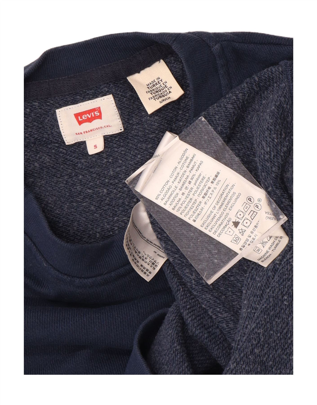 LEVI'S Mens Graphic Sudadera Jumper Pequeño Azul Marino Algodón