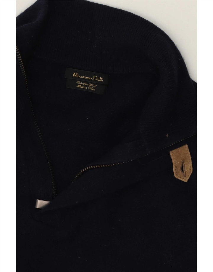 Massimo Dutti Jersey Hombre Con Cremallera Y Cuello En Lana Azul Marino Medio