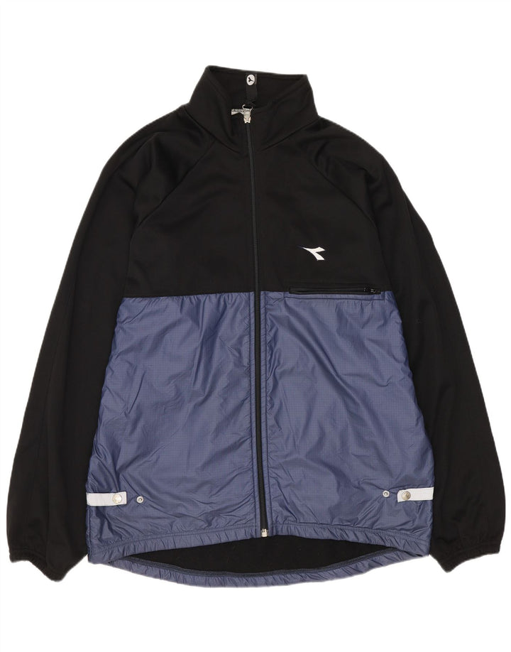 DIADORA Hombre Chaqueta de Chándal Superior Poliéster Color Block Mediano Negro