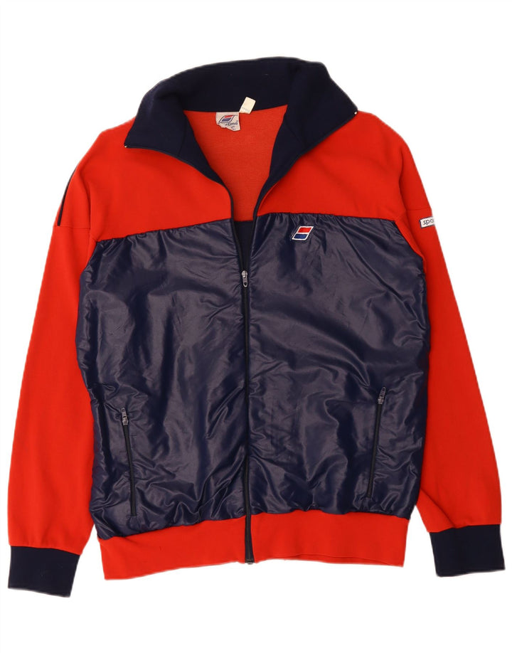 VINTAGE Hombres Chándal Top Chaqueta Reino Unido 40 Medio Rojo Colorblock Poliamida