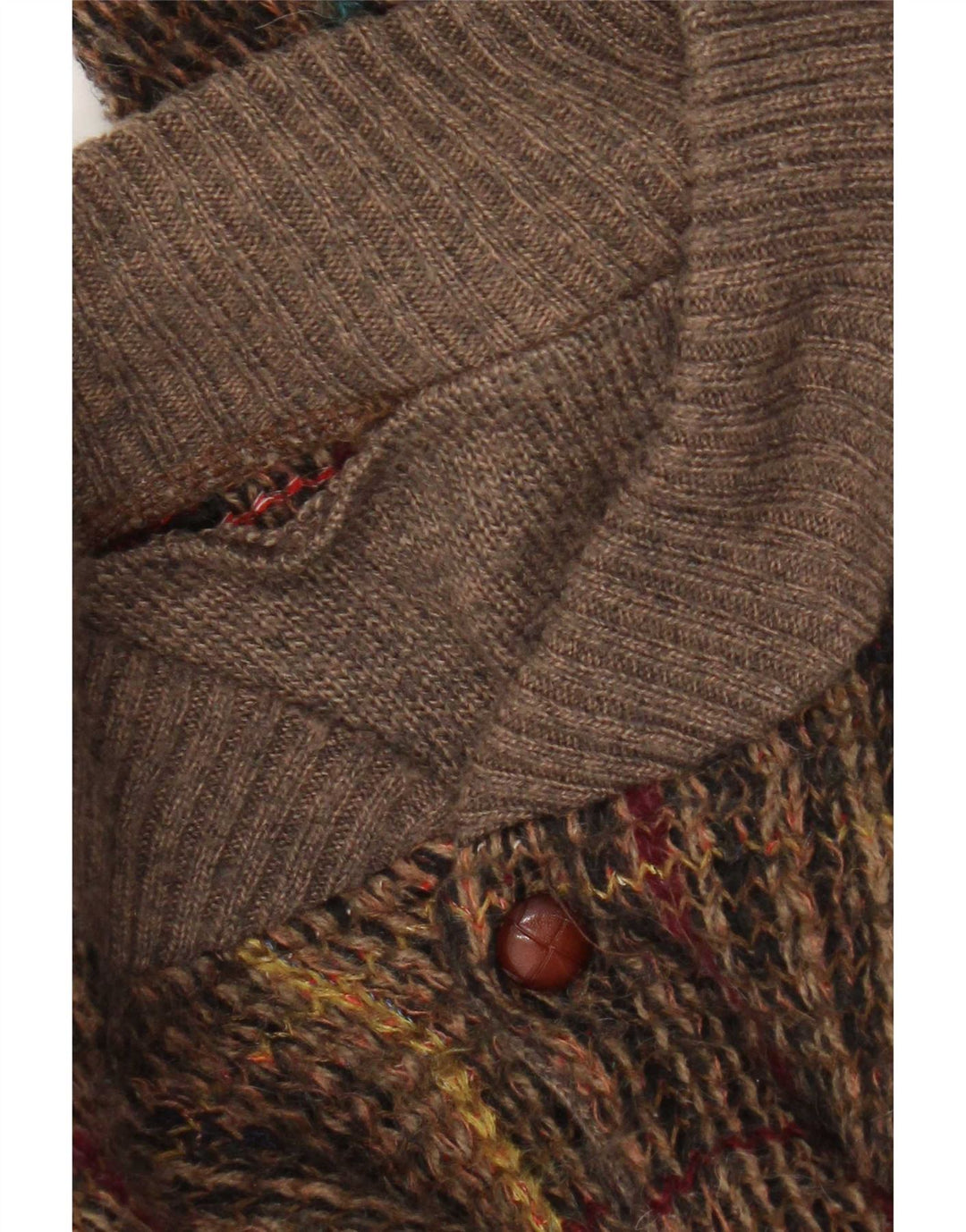 Vintage hombres Cardigan suéter grande marrón comprobar acrílico