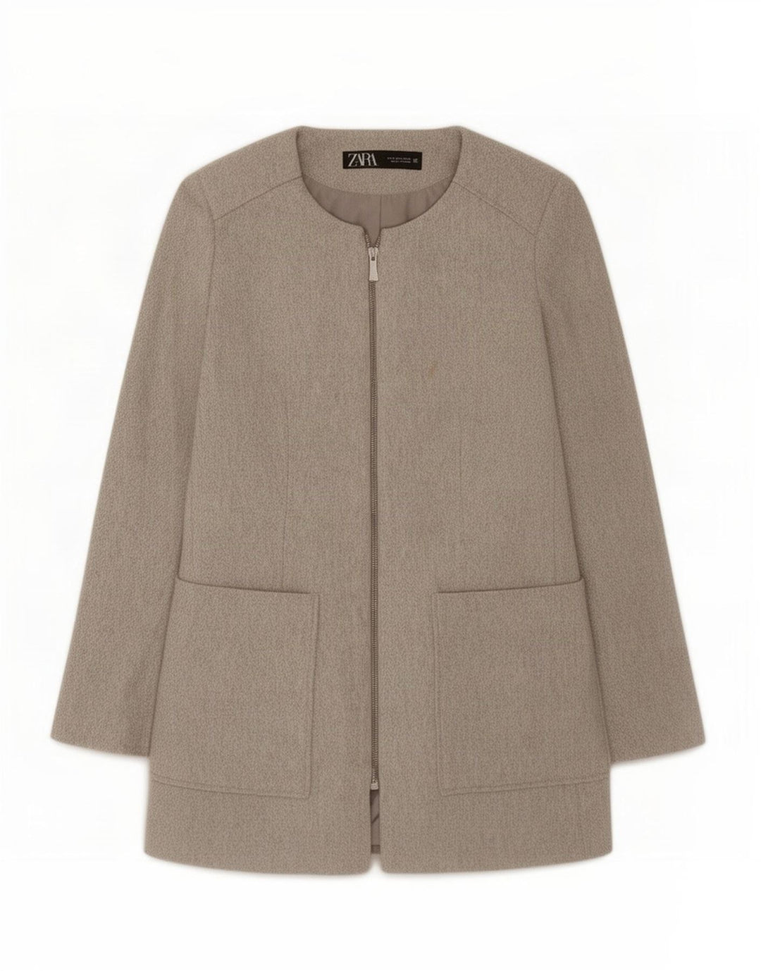 Zara Chaqueta Blazer Con Cremallera Completa Para Mujer UK 12 Algodón Gris Medio