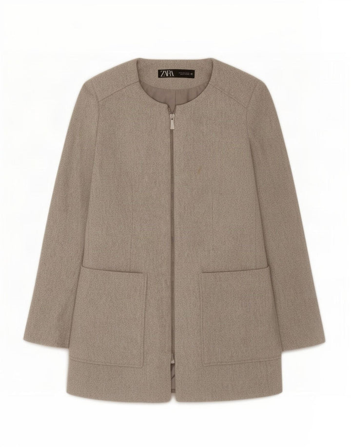 Zara Chaqueta Blazer Con Cremallera Completa Para Mujer UK 12 Algodón Gris Medio