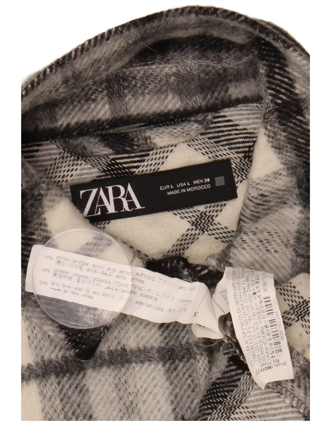 ZARA Camisa de franela extragrande para mujer UK 46 Large Black Plaid