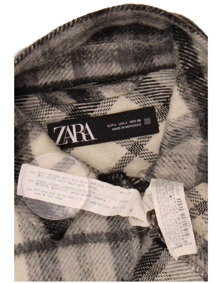 ZARA Camisa de franela extragrande para mujer UK 46 Large Black Plaid