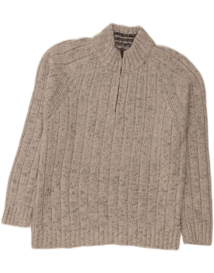 Marks & Spencer Jersey con cuello y cremallera para hombre, acrílico moteado gris grande
