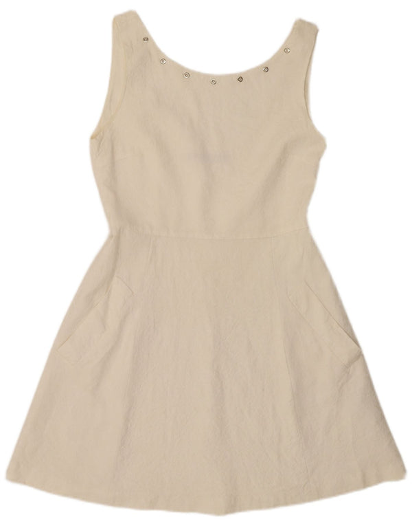 Zara Vestido Acampanado Sin Mangas para Mujer UK 42 Viscosa Blanca Mediana