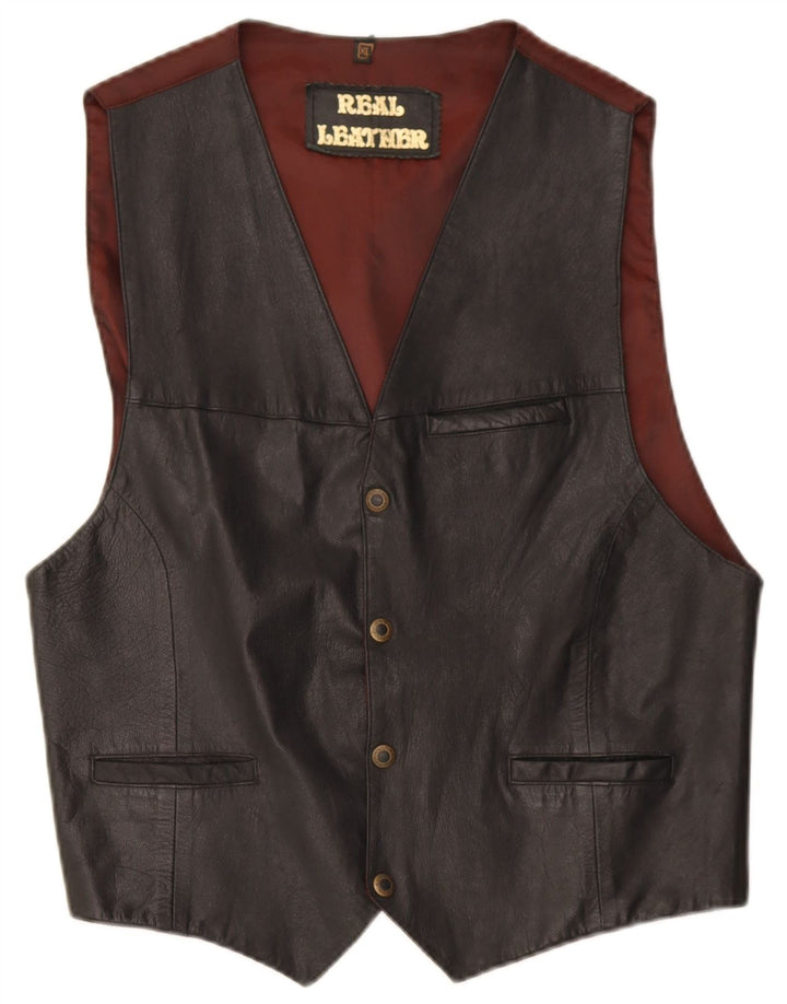 Chaleco de cuero vintage para hombre XL cuero negro