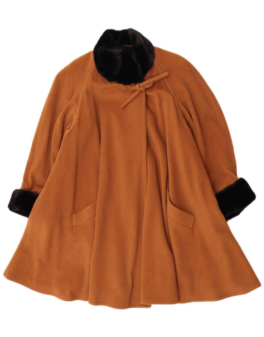 Vintage mujer oversize frente corbata abrigo Reino Unido 10 pequeño marrón colorblock
