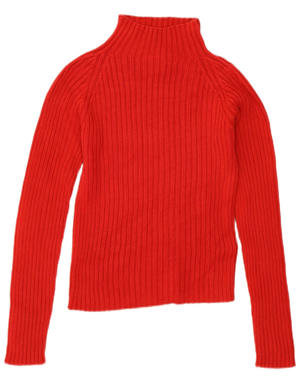 Benetton Jersey Corto Con Cuello De Tortuga Para Mujer UK 40 Small Rojo Algodón
