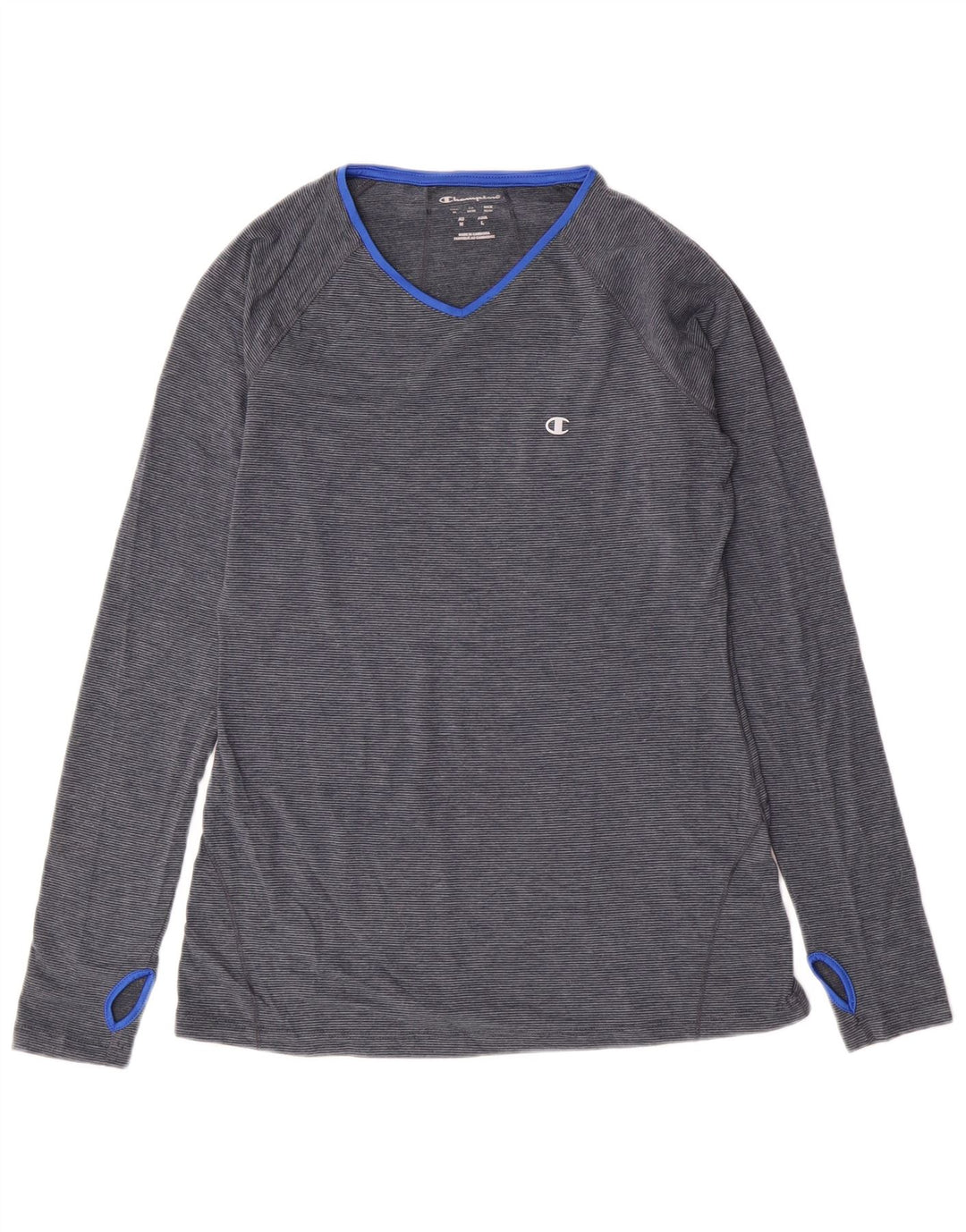 Champion Camiseta de manga larga para mujer UK 40 Poliéster a rayas azul medio