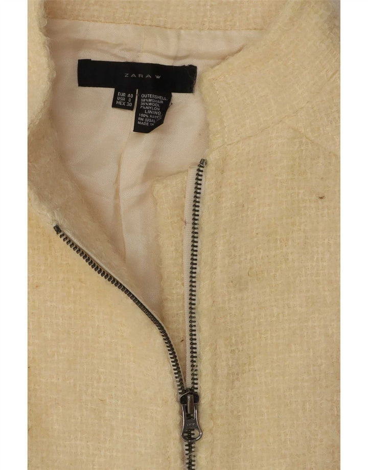 Zara Mujer Chaqueta Blazer Con Cremallera Completa EU 40 Mediana Lana Blanca